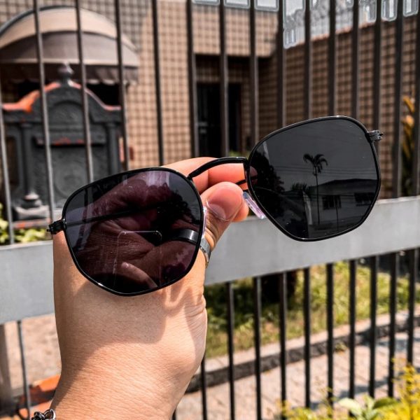 Lentes hexagonales clasicos negras-400 -UV